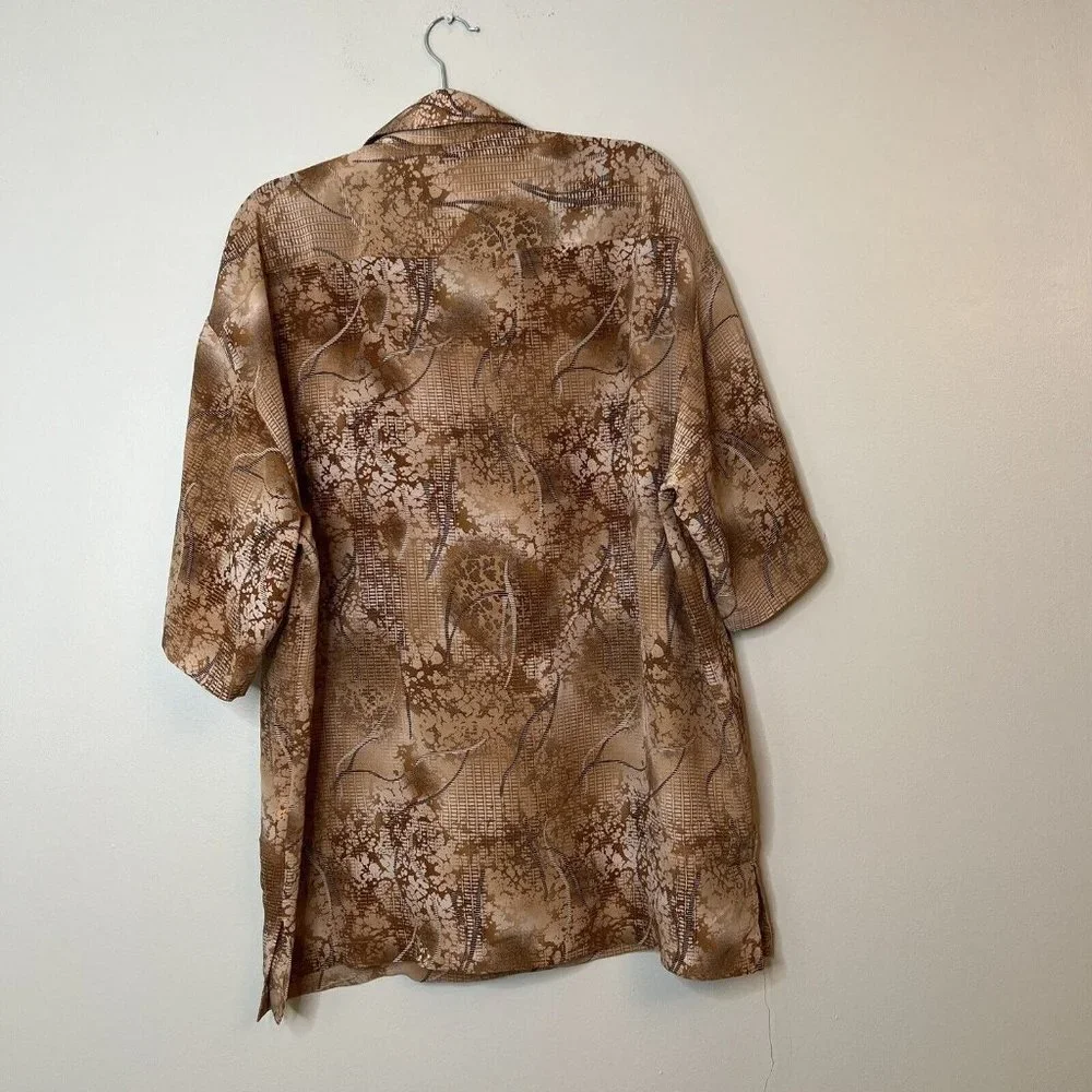 Mench Platinum Mens Short Sleeve Button Up Shirt Sz XXL Tan Brown Abstract - Picture 2 of 6